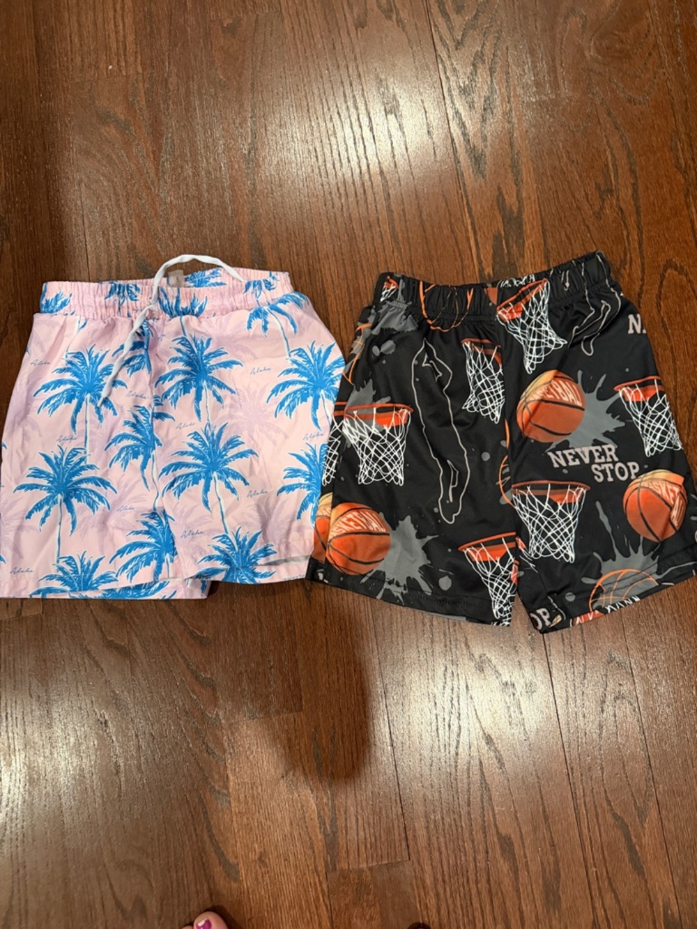 SHEIN Pink Palm Print & Black Basketball Graphic Swim Shorts - 2-Pack